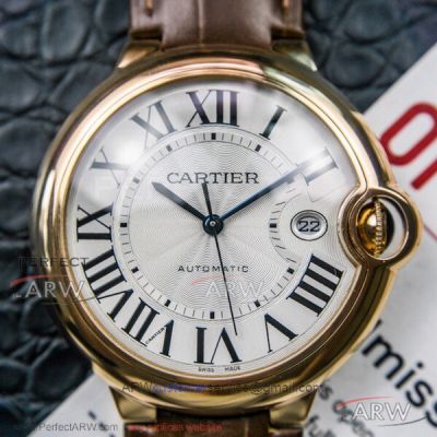 V6 Factory Ballon Bleu De Cartier V5 Upgrade White Face Brown Leather Strap 42mm Automatic Watch